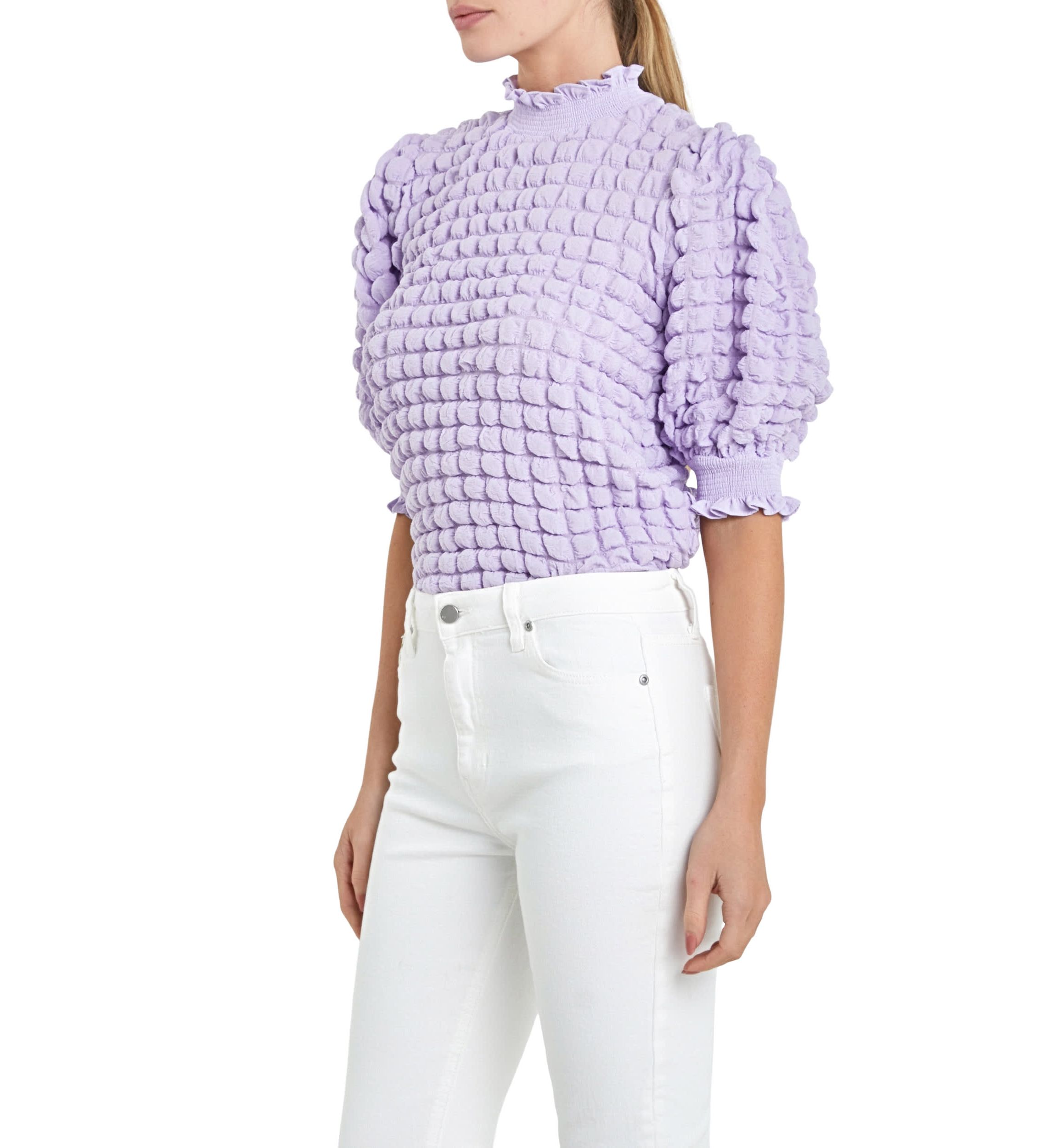 Textured Mock Neck Short Sleeve Blouse