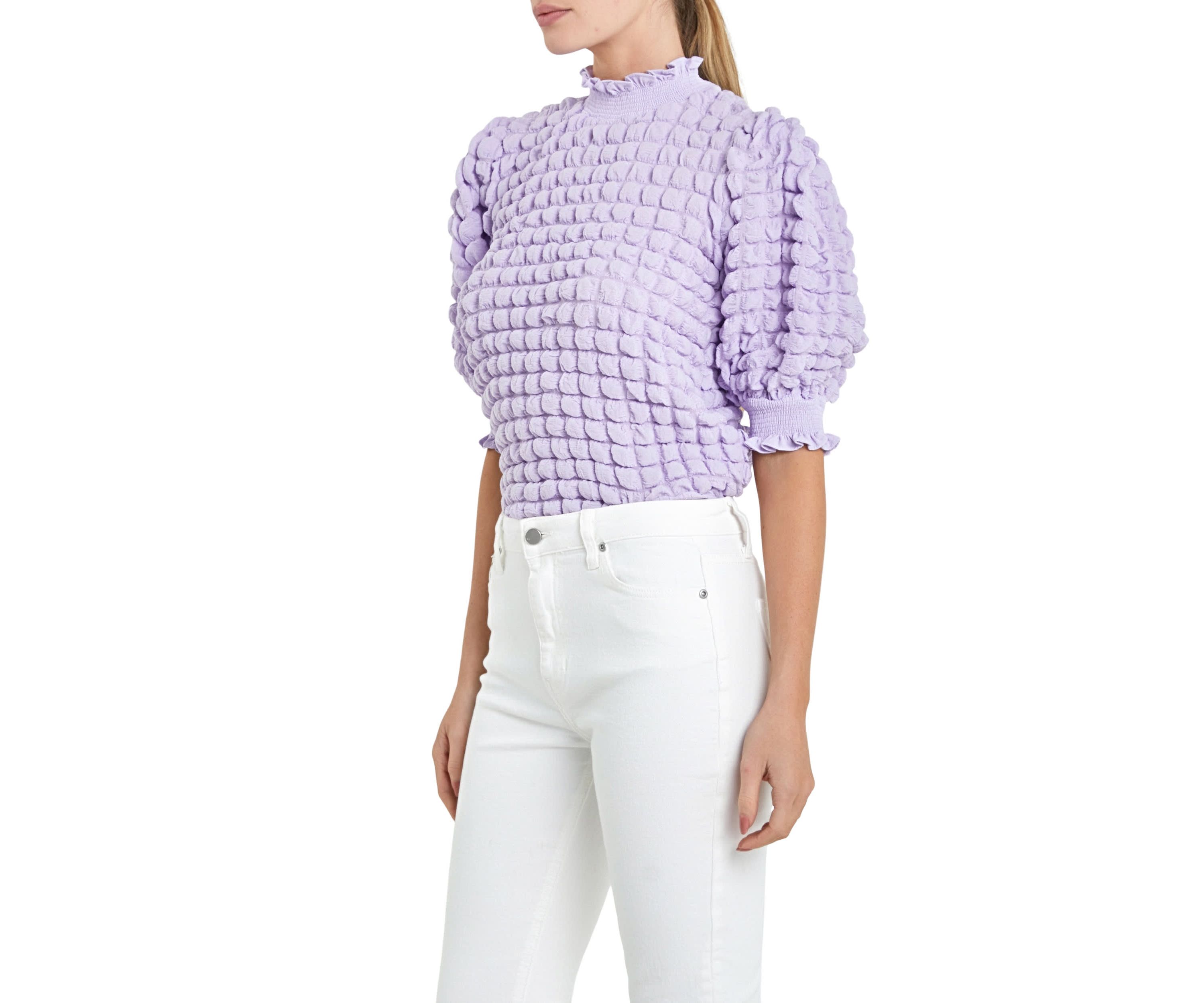 Textured Mock Neck Short Sleeve Blouse