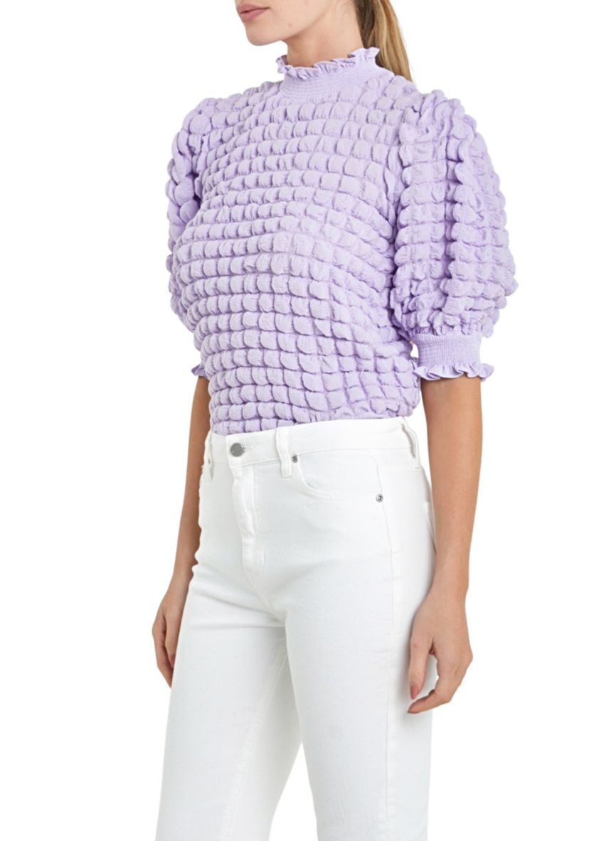 Textured Mock Neck Short Sleeve Blouse