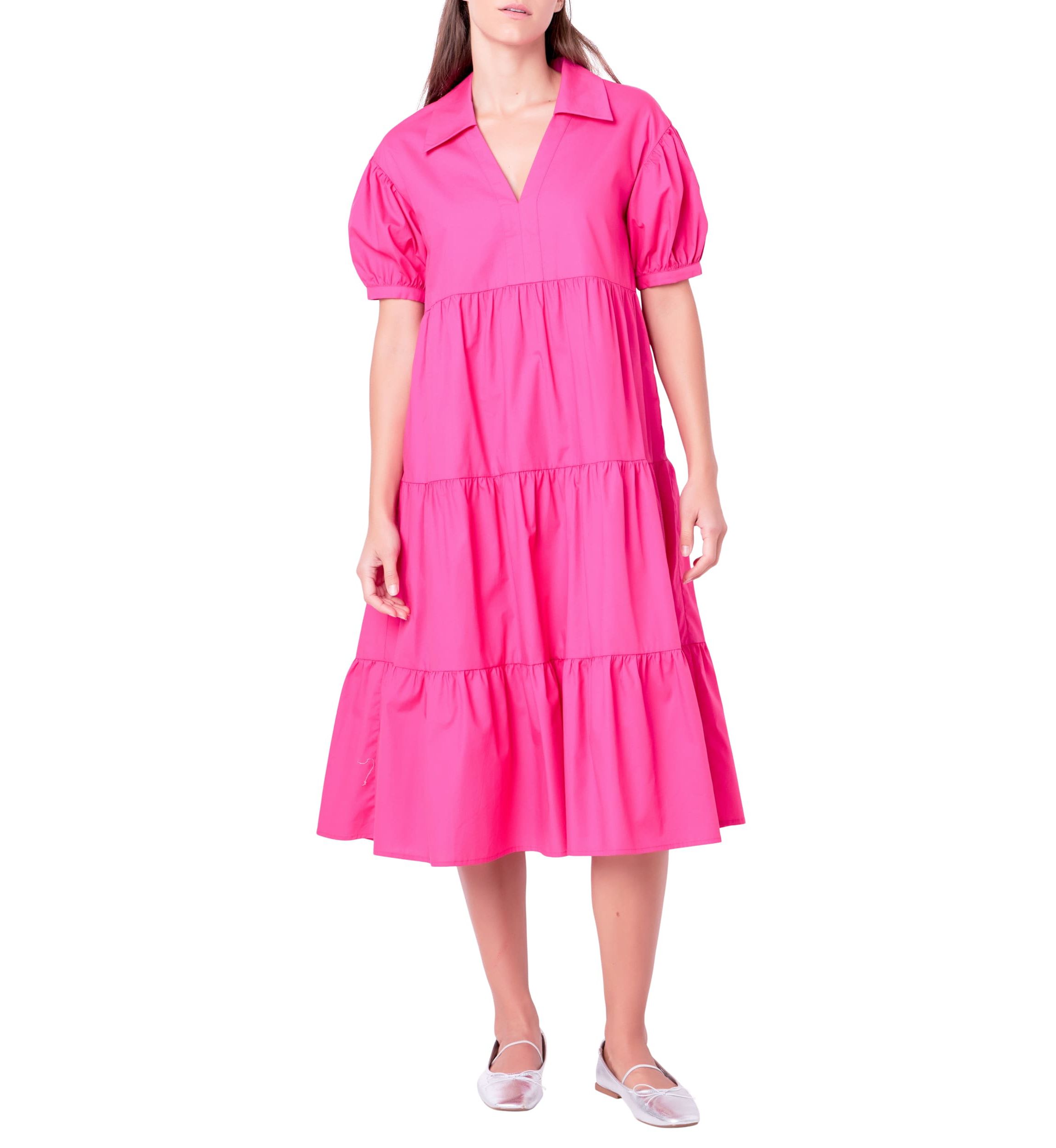 Short Puff Sleeve Midi Dress