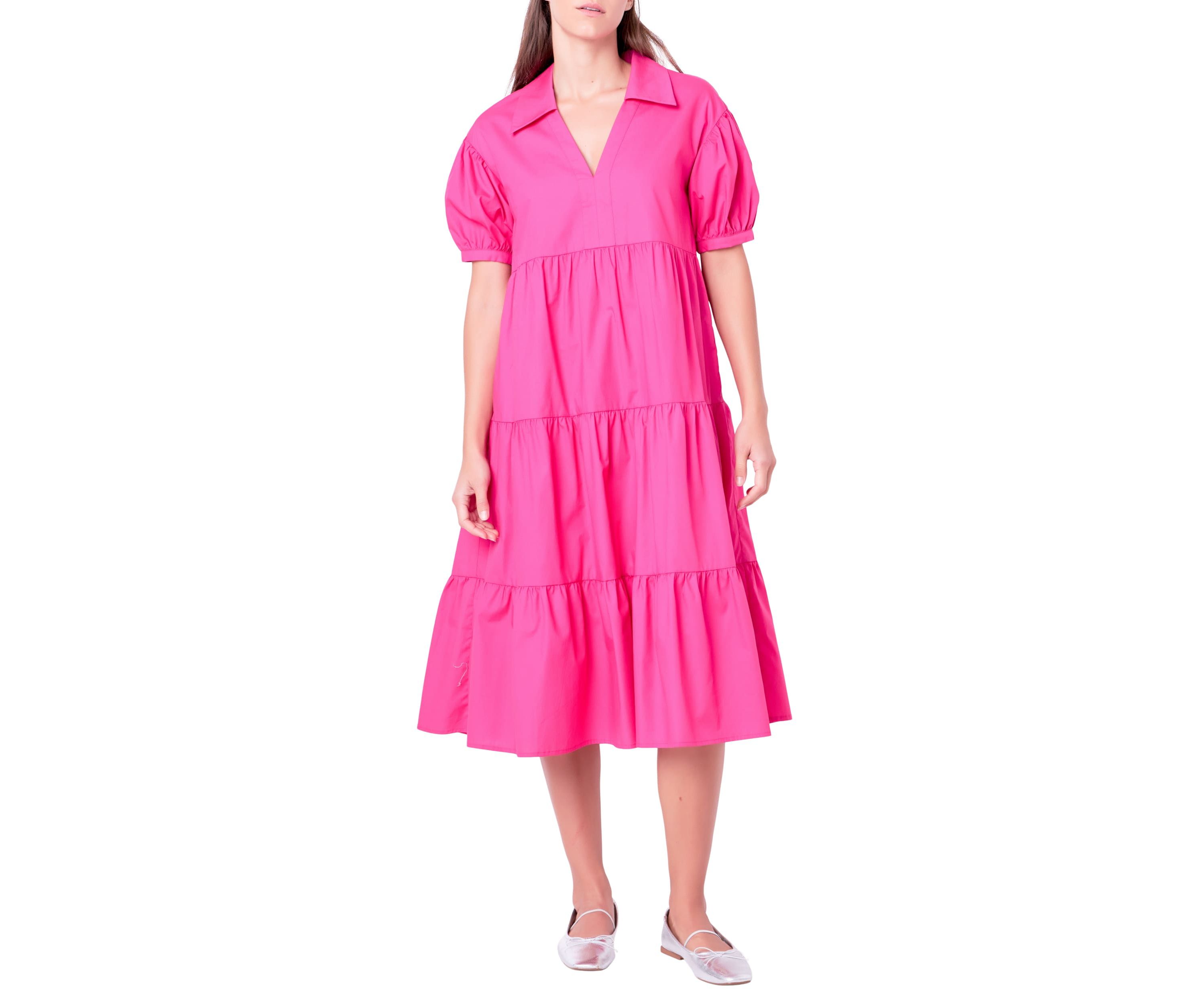 Short Puff Sleeve Midi Dress