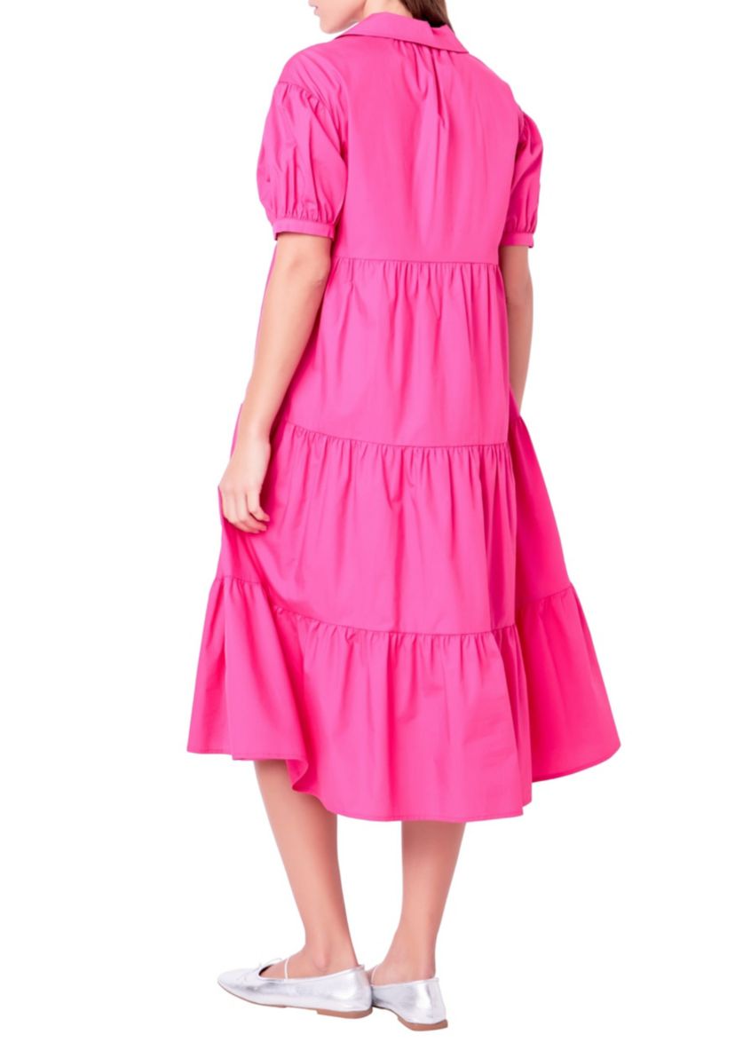 Short Puff Sleeve Midi Dress