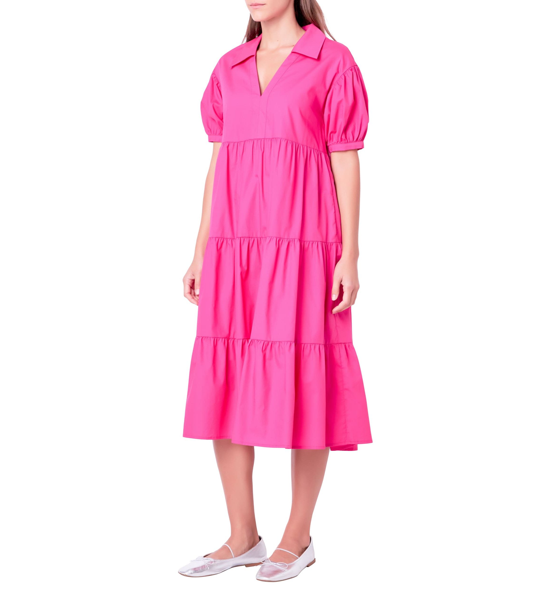 Short Puff Sleeve Midi Dress