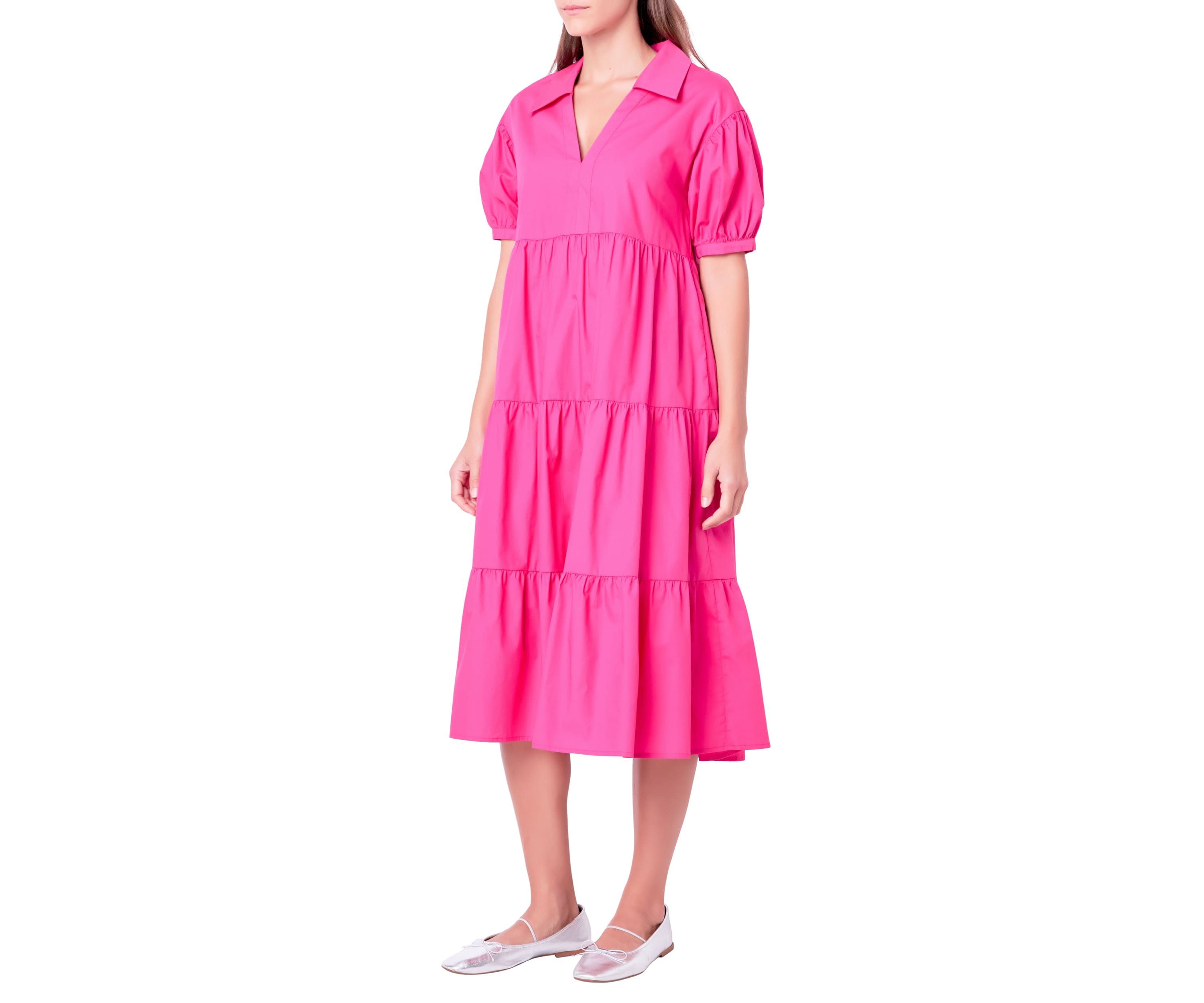Short Puff Sleeve Midi Dress