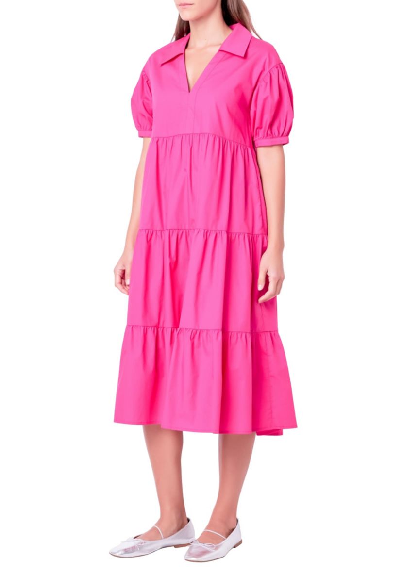 Short Puff Sleeve Midi Dress