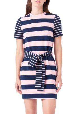 ENGLISH FACTORY Women's Contrast Stripe Knit Mini Dress, Large