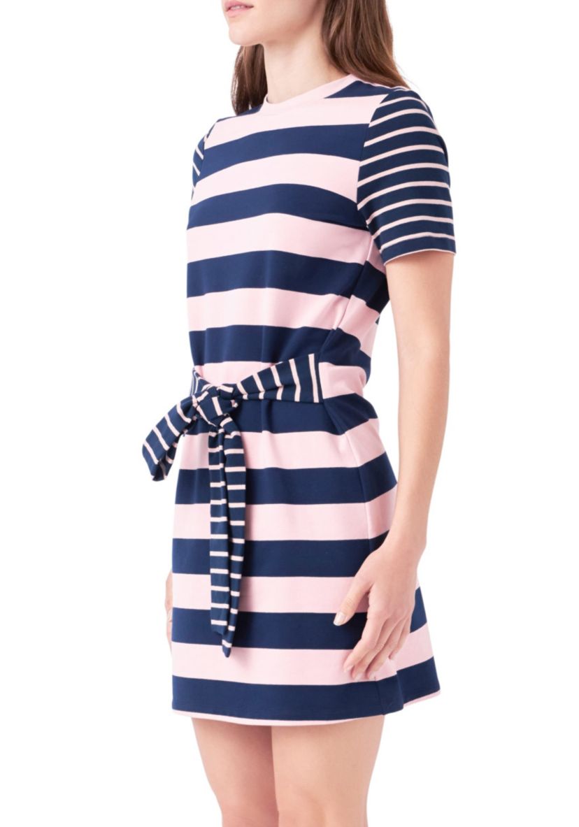 Contrast Stripe Knit Mini Dress