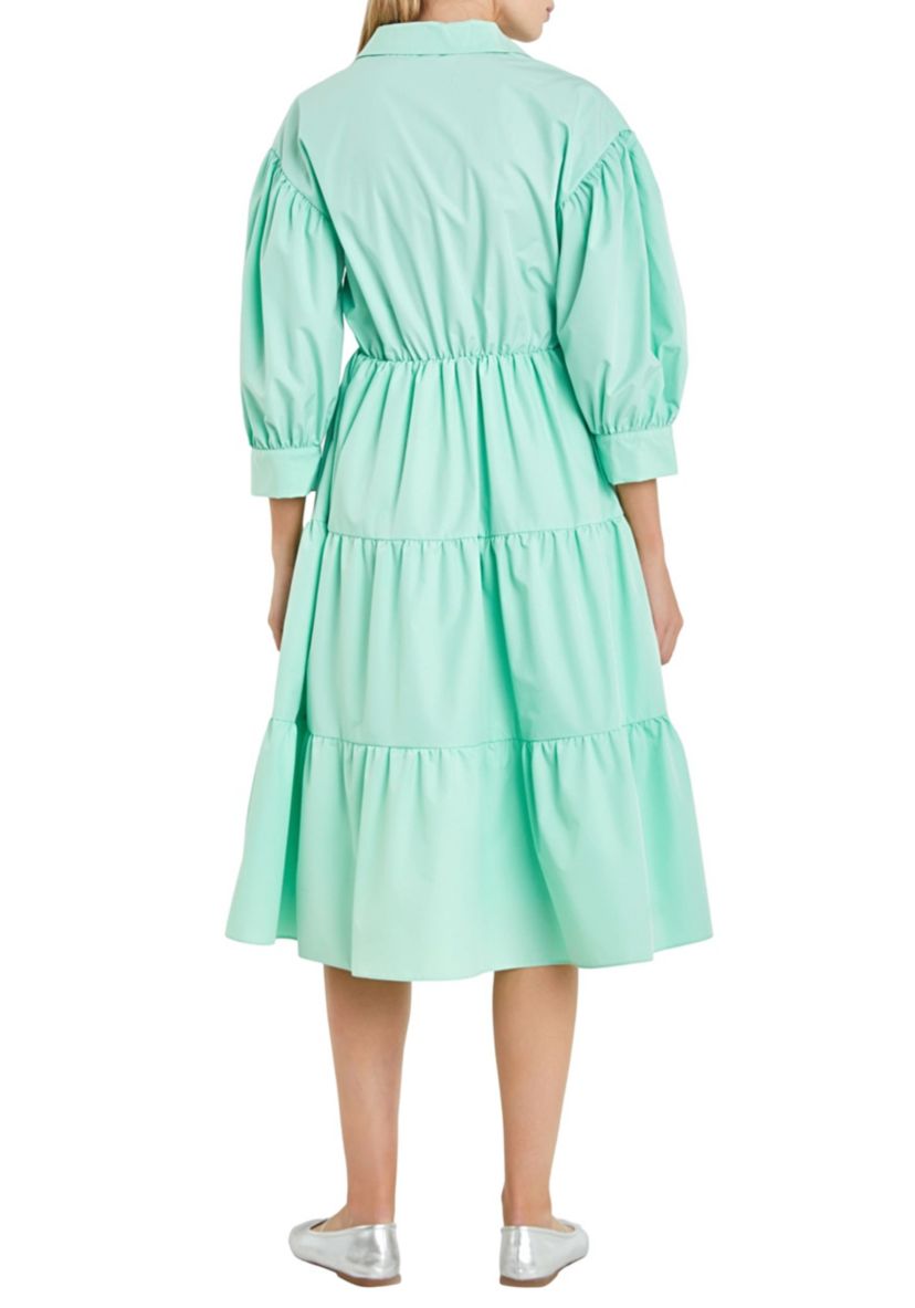 V-neckline Puff Sleeve Midi Dress