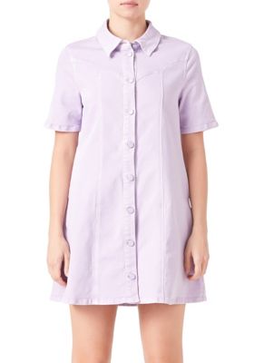 ENGLISH FACTORY Women's Washed Denim Mini Dress, Lilac, Large