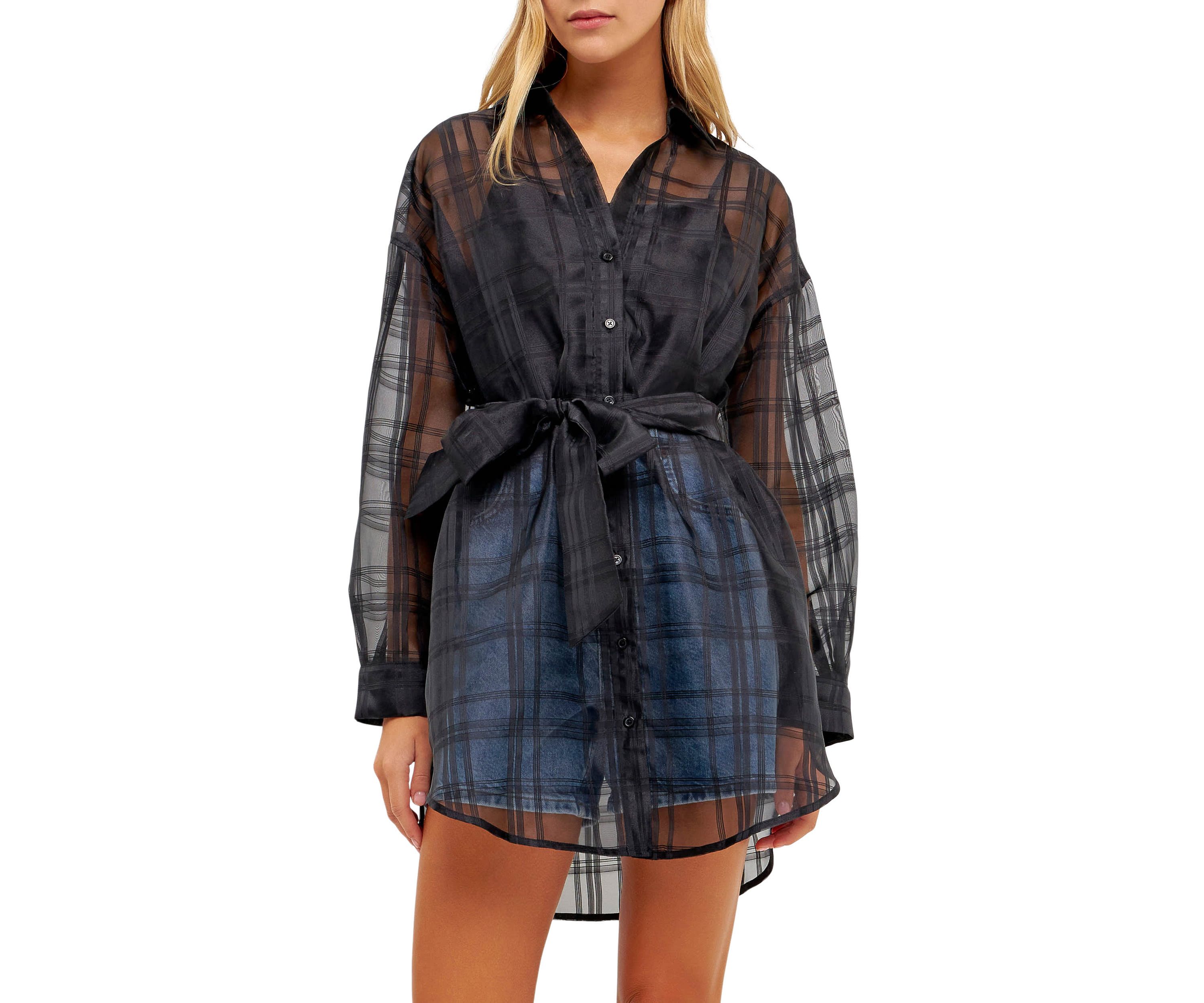Check Organza Long Shirt