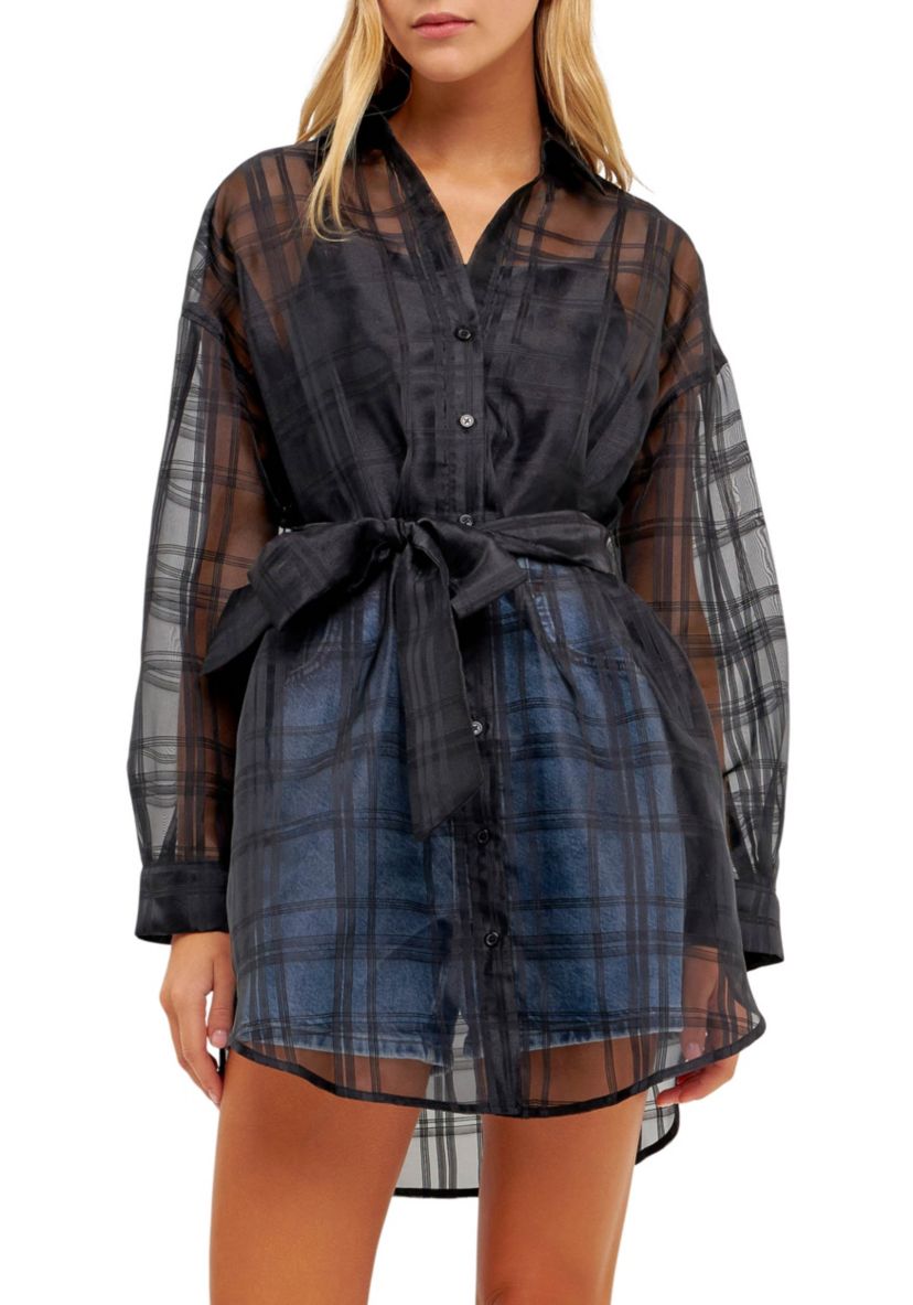 Check Organza Long Shirt