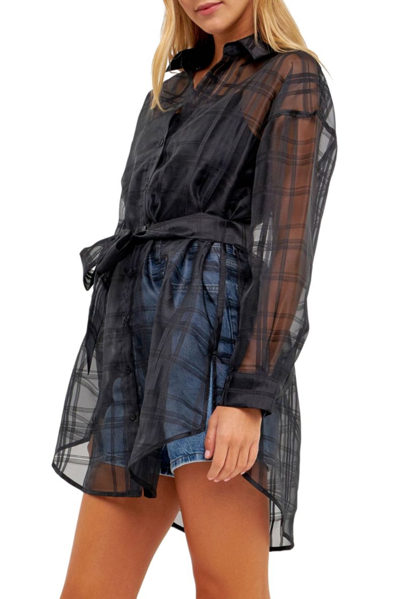 Check Organza Long Shirt