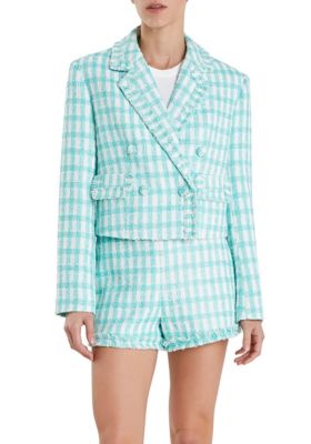 ENGLISH FACTORY Women's Textured Double Breated Blazer, Mint, Large