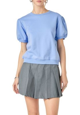 ENGLISH FACTORY Women's French Terry Puff Sleeve Sweatshirt, Blue, Small