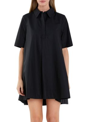 ENGLISH FACTORY Women's A-line Short Sleeve Shirt Dress, Black, Large