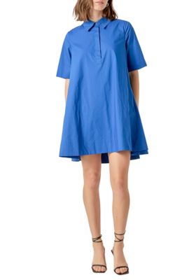 ENGLISH FACTORY Women's A-line Short Sleeve Shirt Dress, Blue, Medium