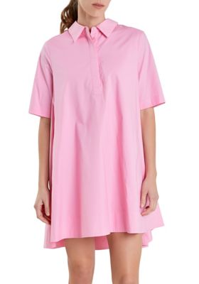 ENGLISH FACTORY Women's A-line Short Sleeve Shirt Dress, Pink, XS