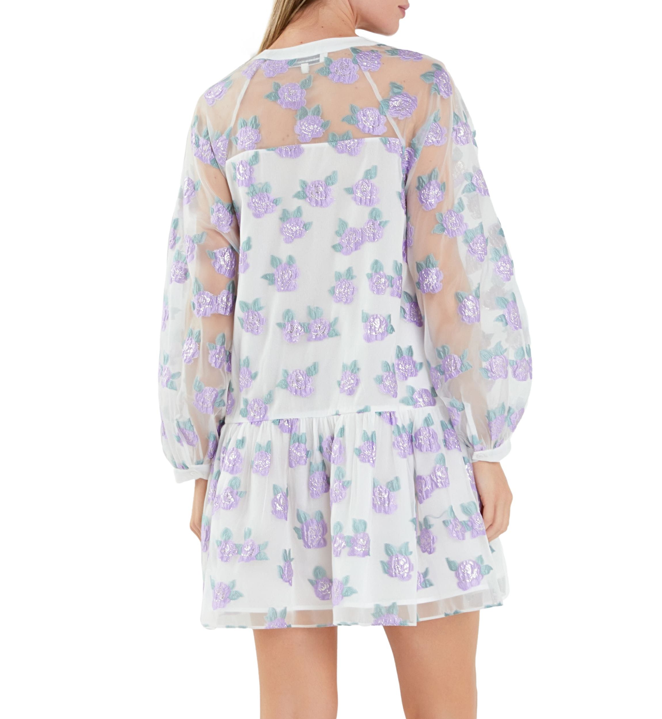 Floral Organza Buttoned Mini Dress