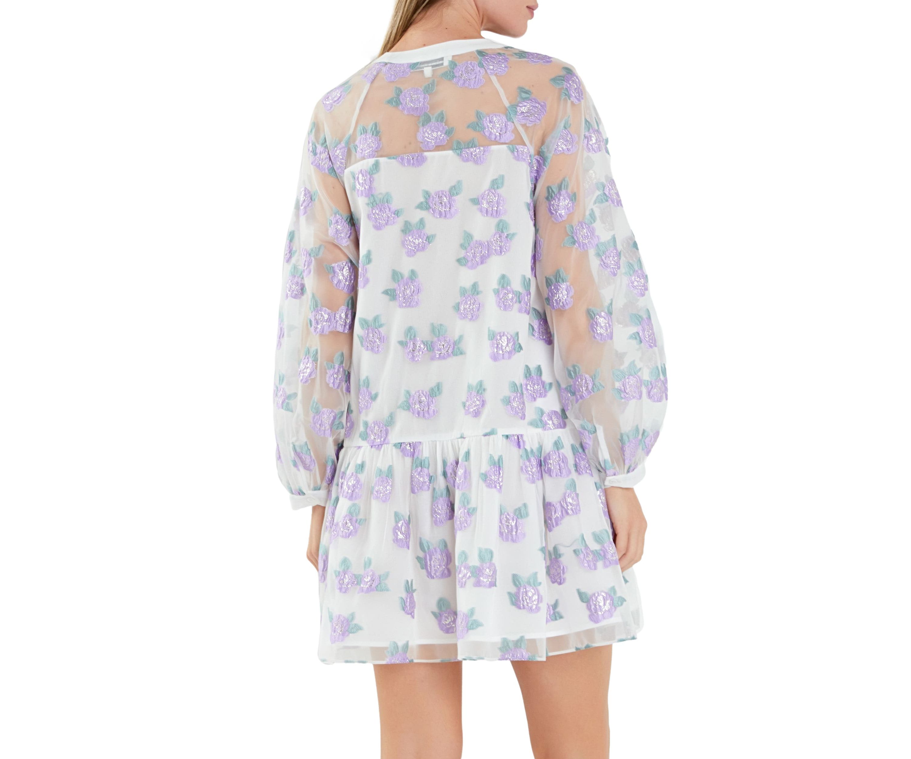 Floral Organza Buttoned Mini Dress