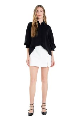ENGLISH FACTORY Women's High-waisted Denim Mini Skort, White, Large