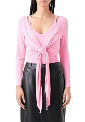 Grey Lab Women's Two Piece Set Cardigan Cami, Pink, Large