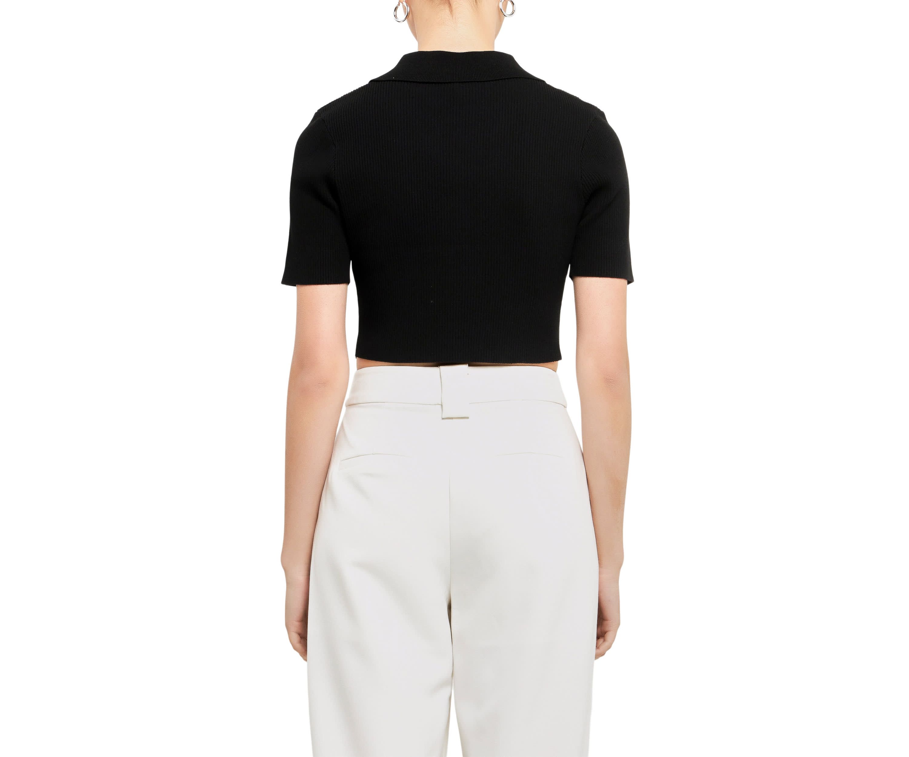 Ribbed Polo Knit Top with Side slit
