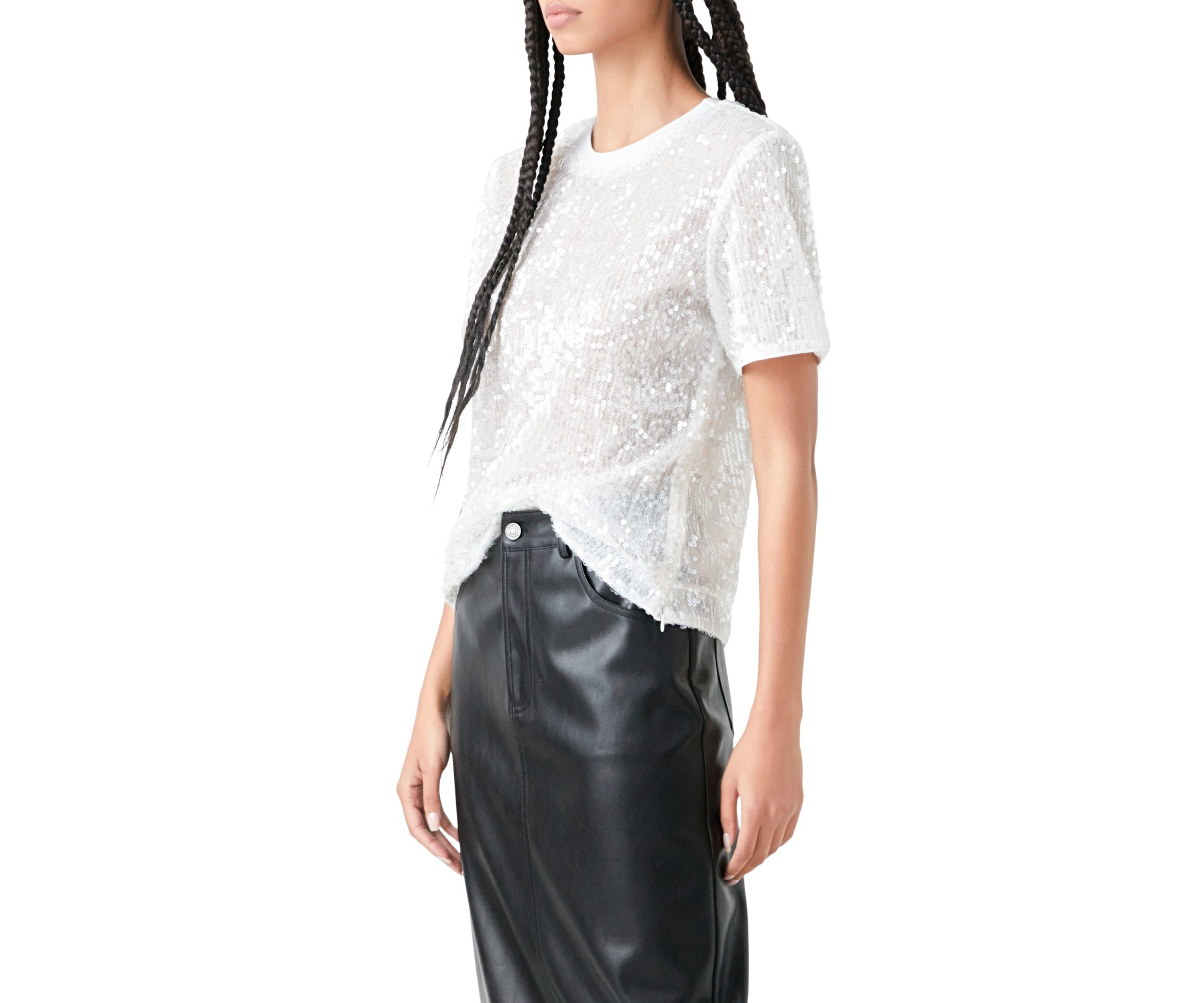 Sequin Shoulder Padded Top