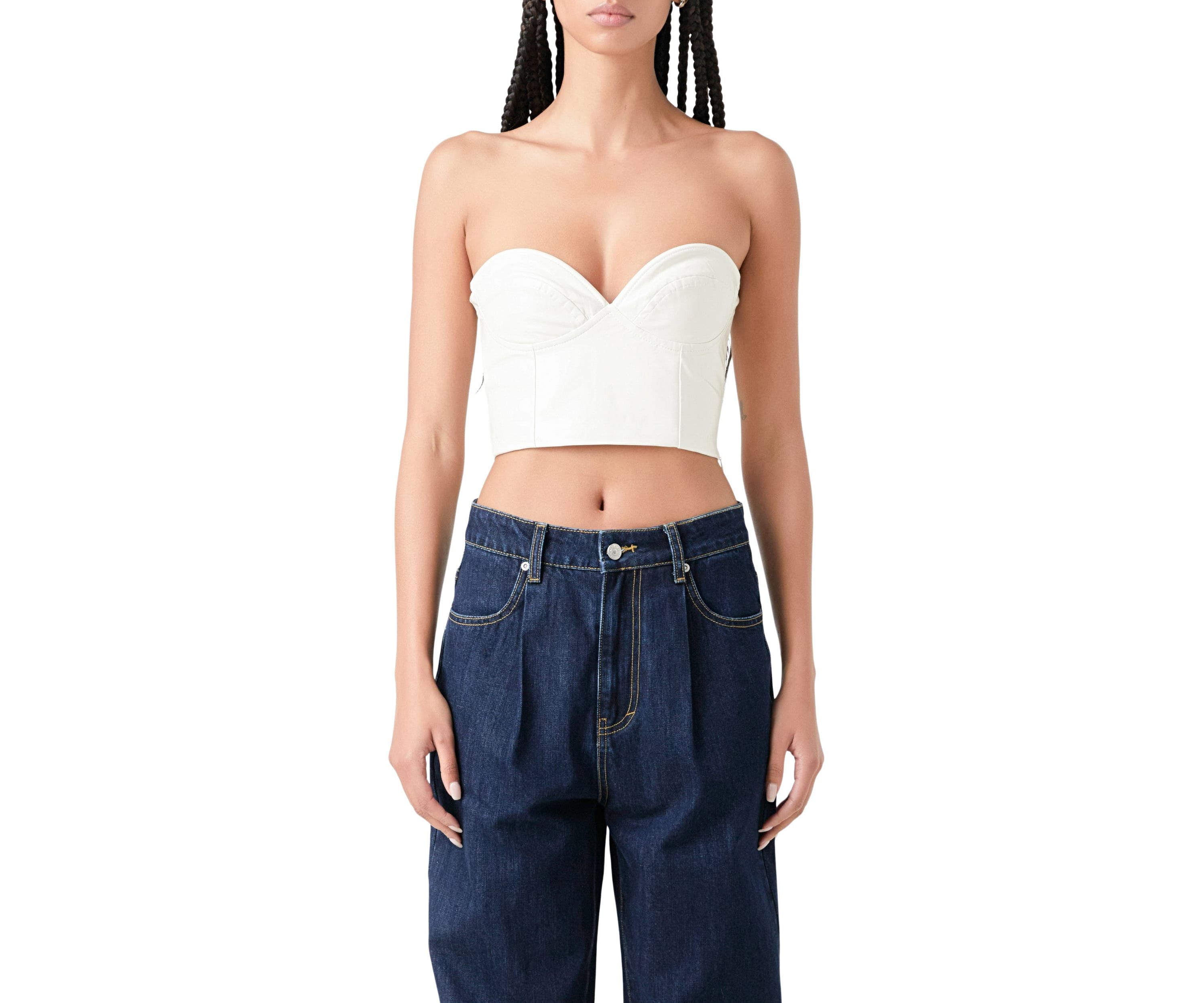 Cropped Leather Bustier Top