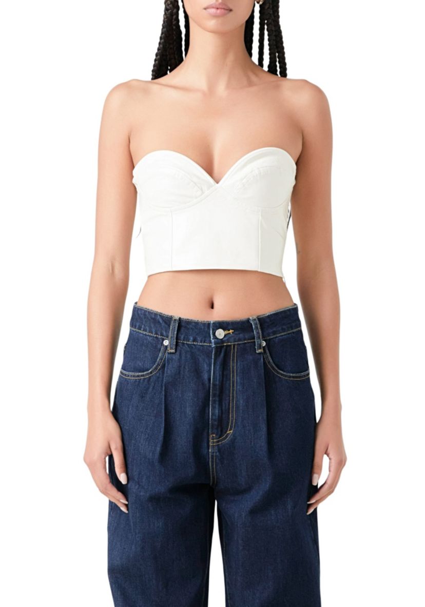 Cropped Leather Bustier Top