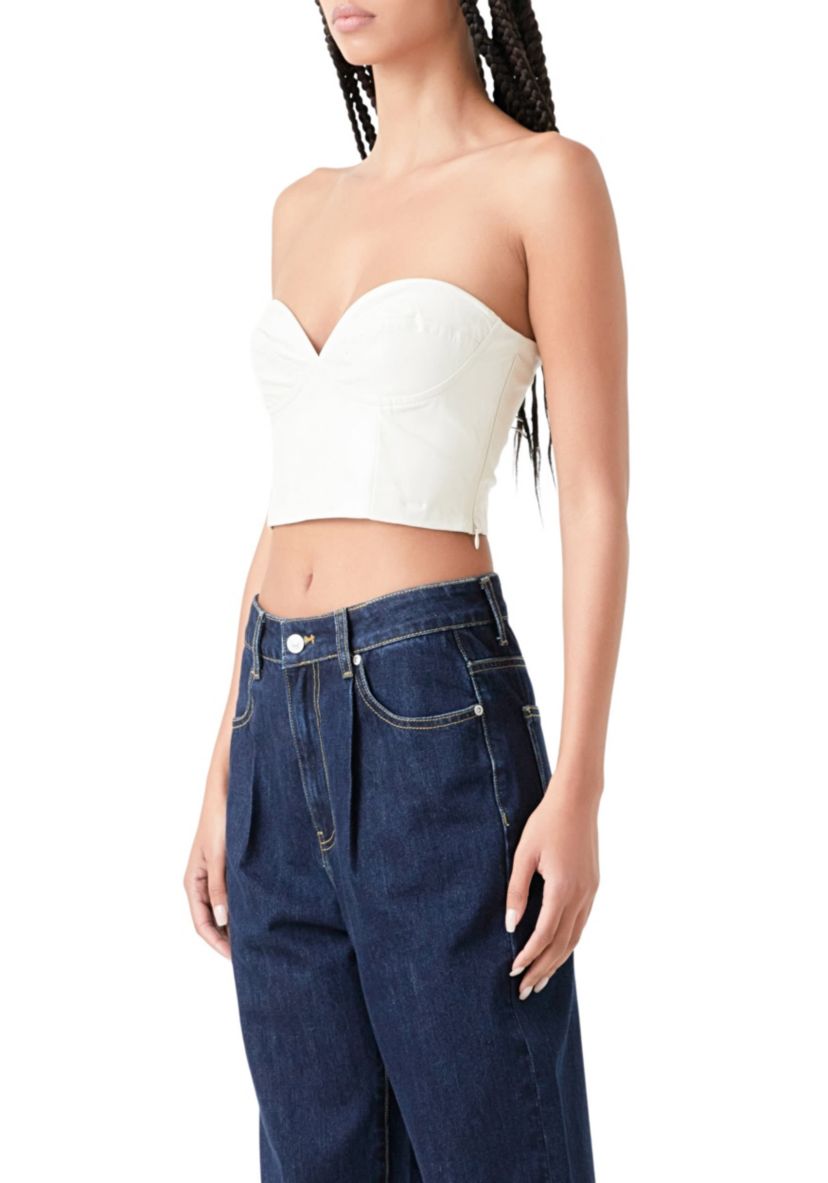 Cropped Leather Bustier Top