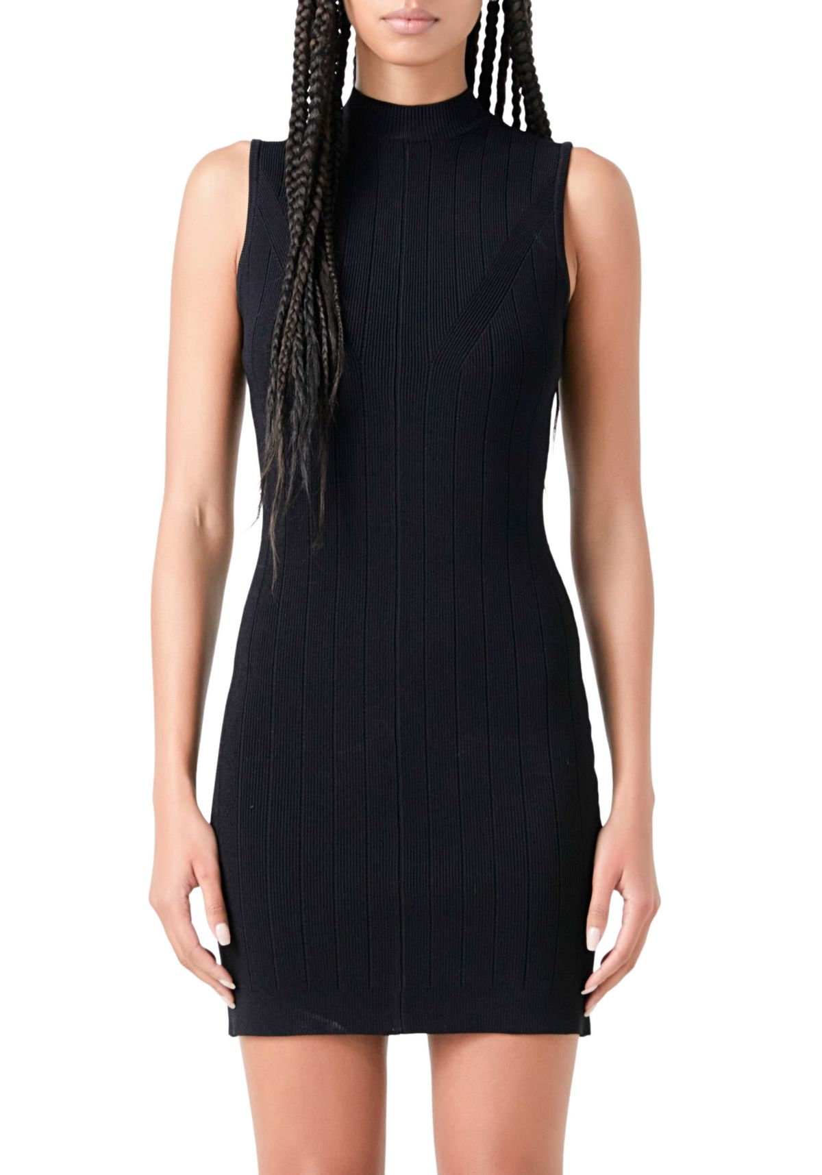 Mock Neck Sleeveless Knit Mini Dress