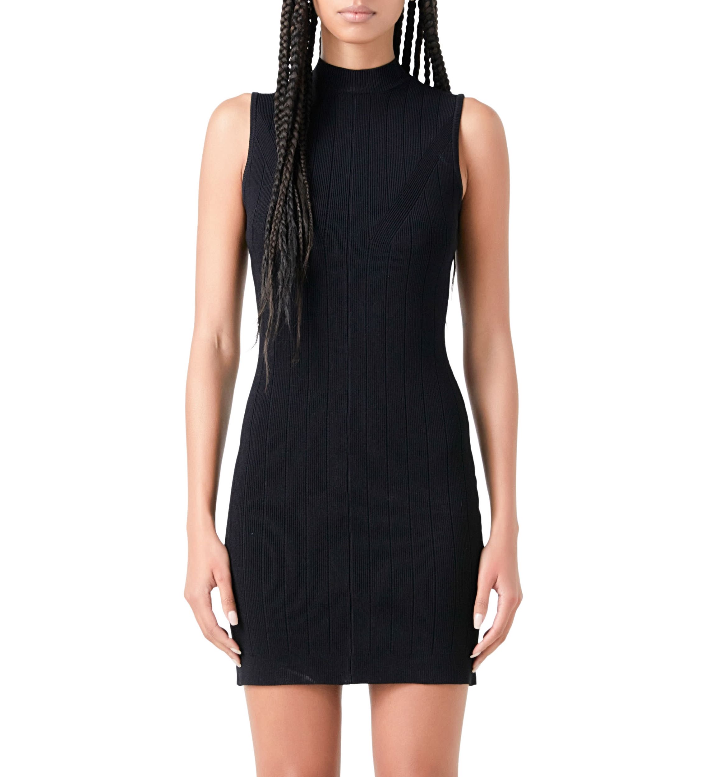 Mock Neck Sleeveless Knit Mini Dress