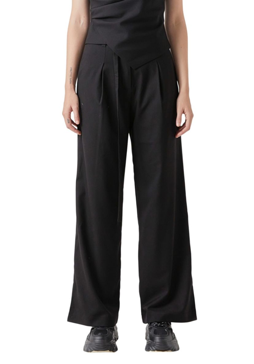 Pleated Wide Pants with Belt