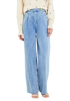 ENGLISH FACTORY Women's High-Waisted Button Detail Jeans, Large