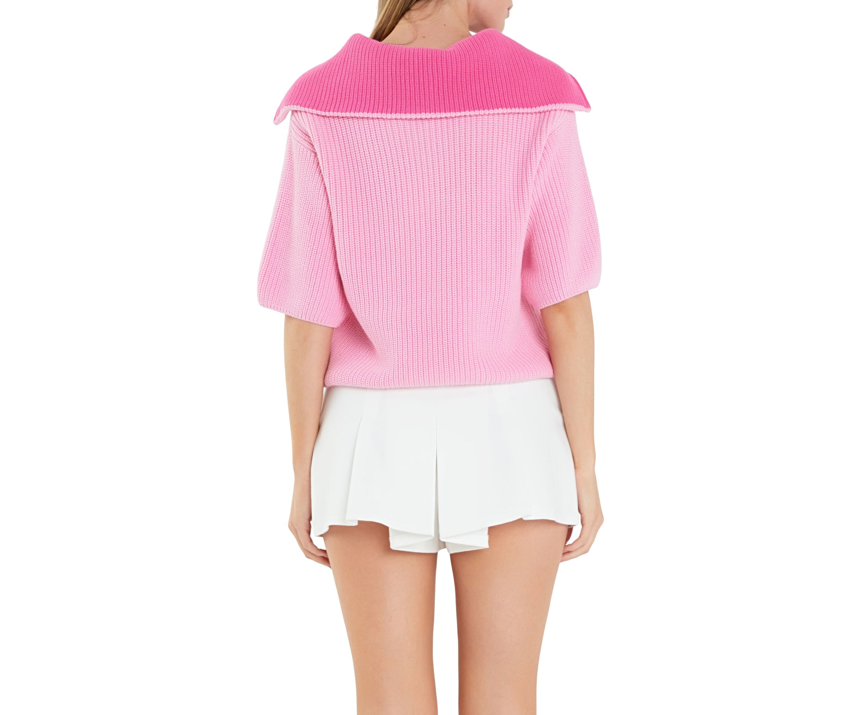 Half Sleeves Collar Knit Top