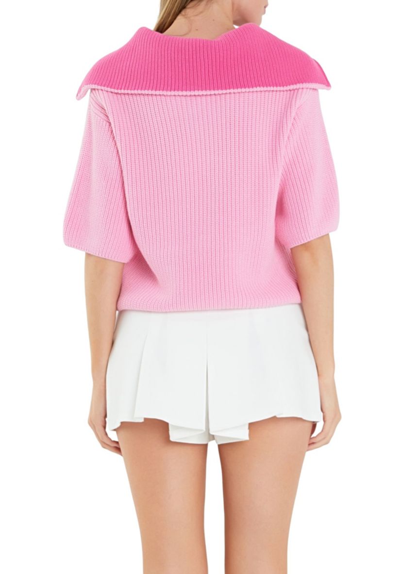Half Sleeves Collar Knit Top