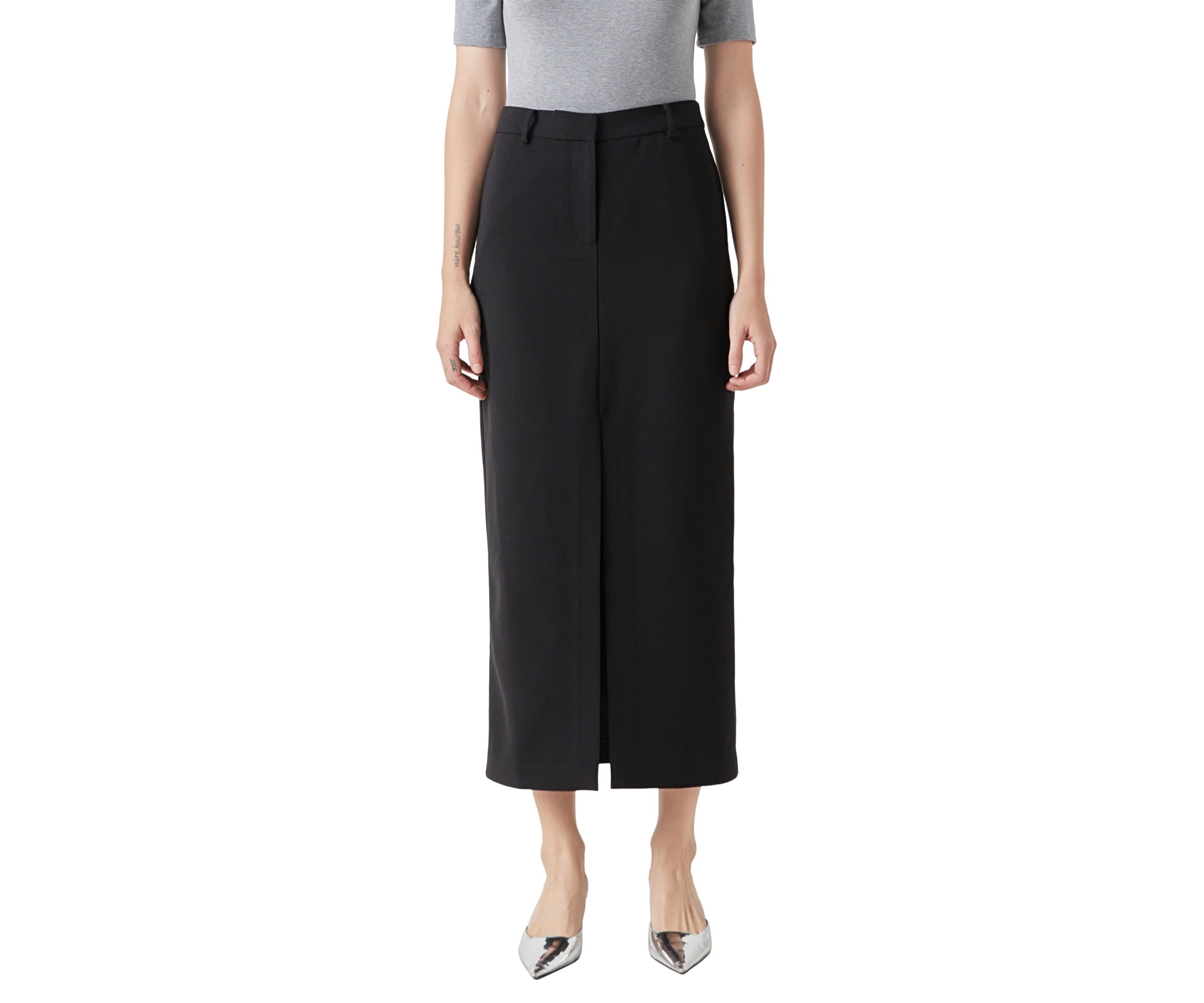 Mid-Waisted Front Slit Maxi Skirt