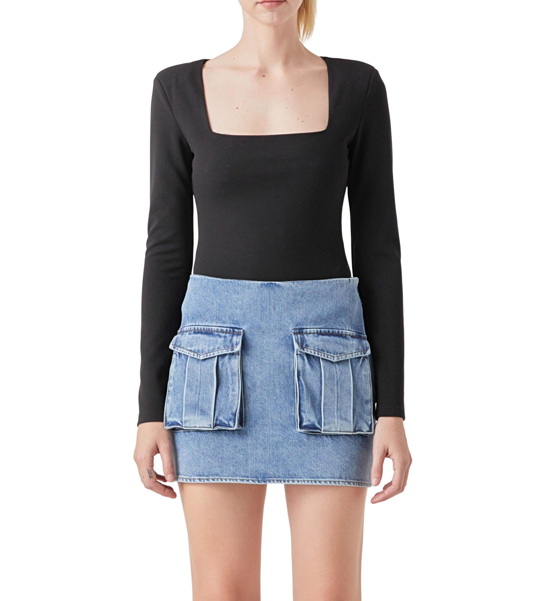 Square Neck Shoulder Pad Bodysuit