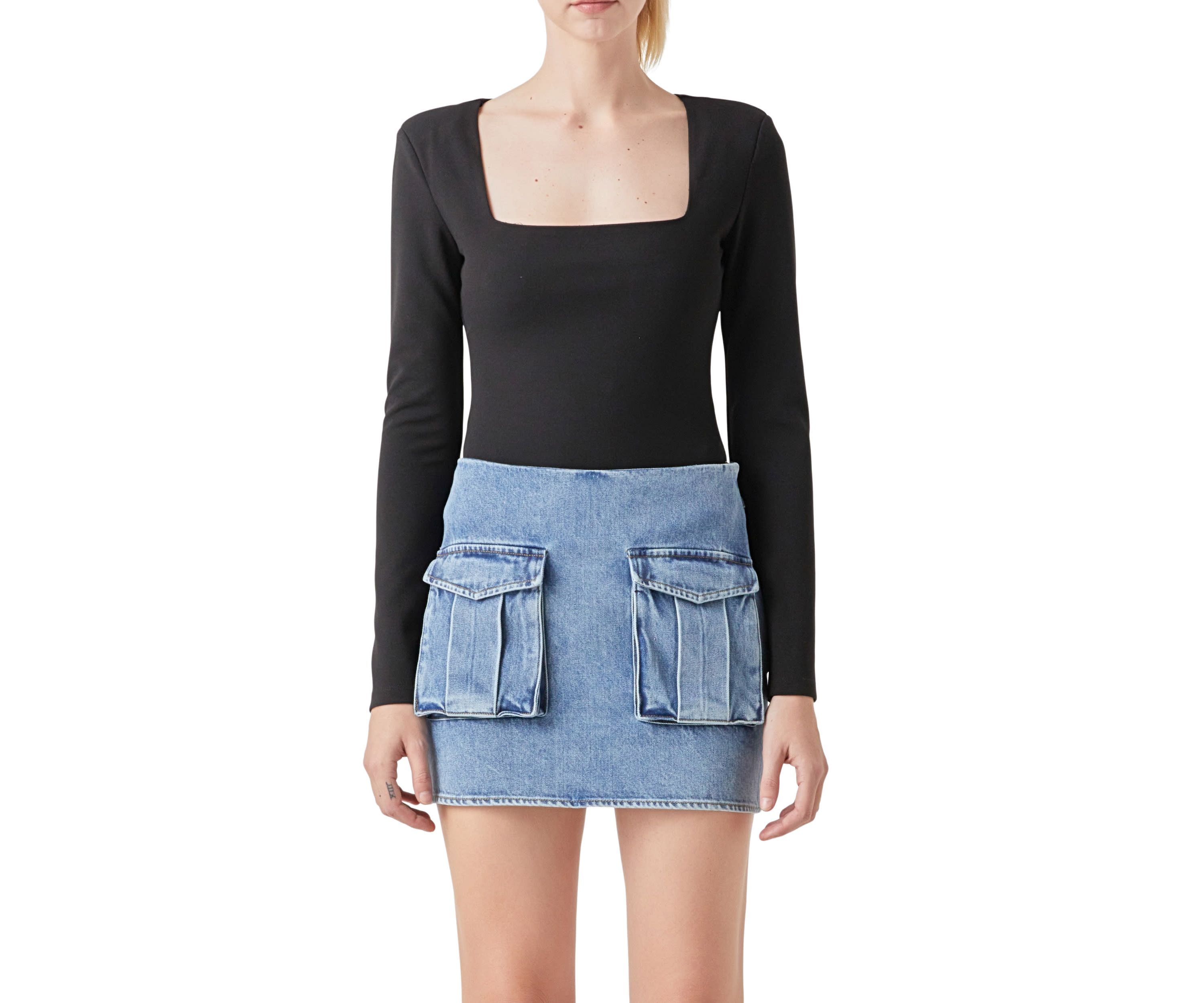 Square Neck Shoulder Pad Bodysuit