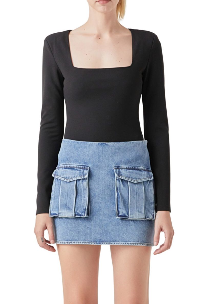 Square Neck Shoulder Pad Bodysuit