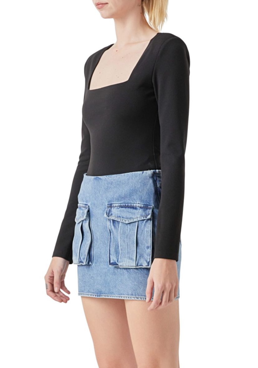 Square Neck Shoulder Pad Bodysuit