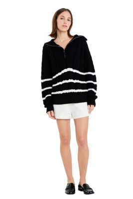 ENGLISH FACTORY Women's Stripe Zip up Sweater