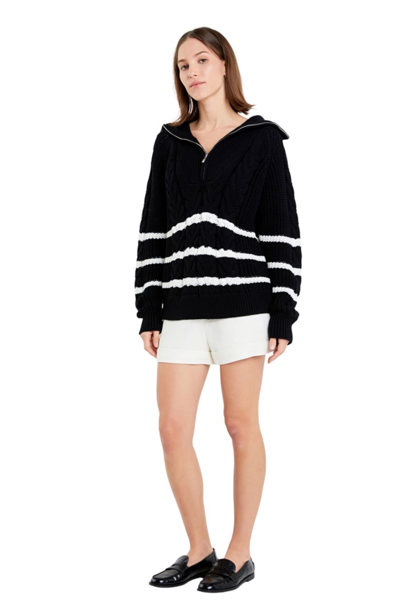 Stripe Zip up Sweater