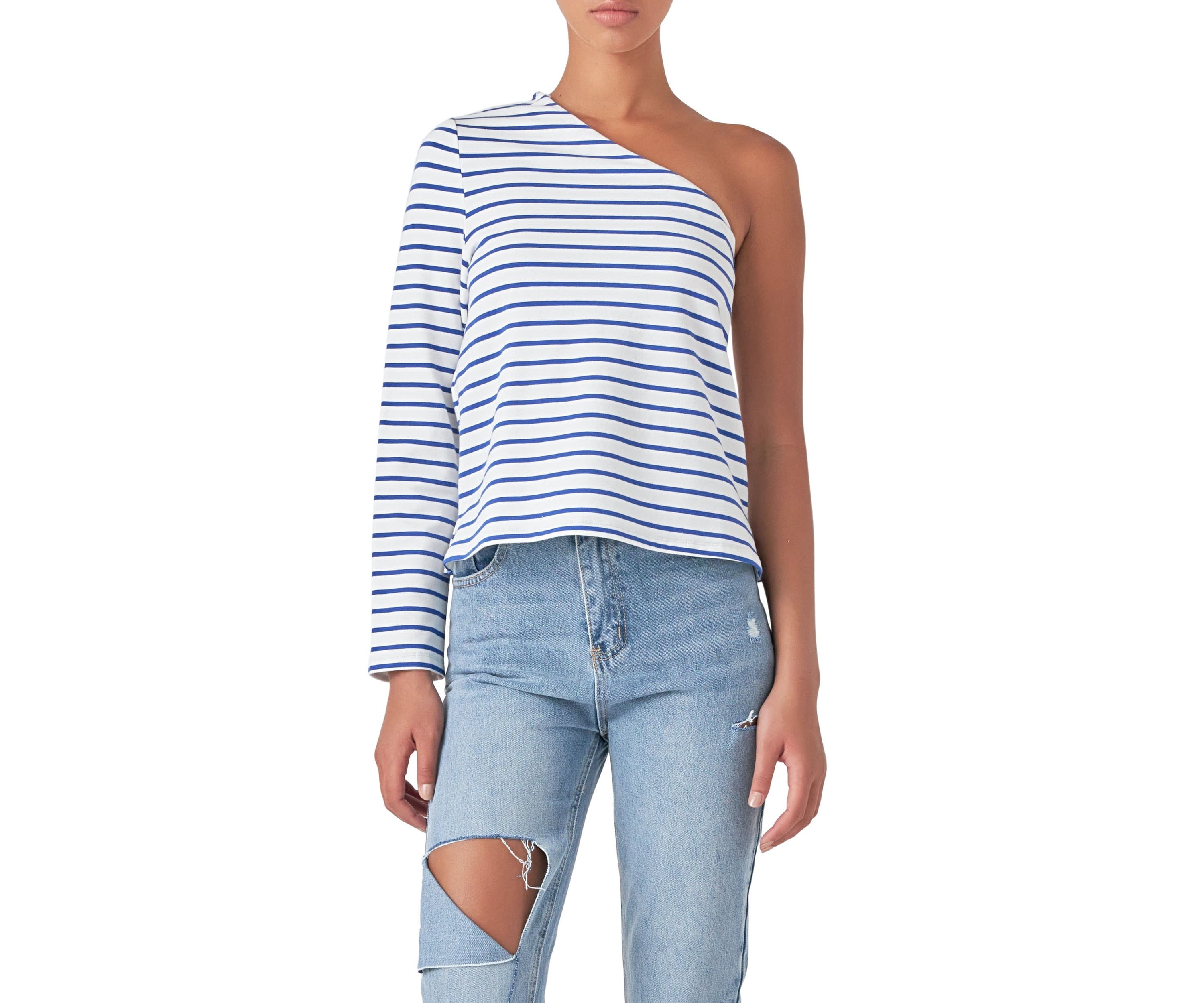 Stripe One Shoulder Top