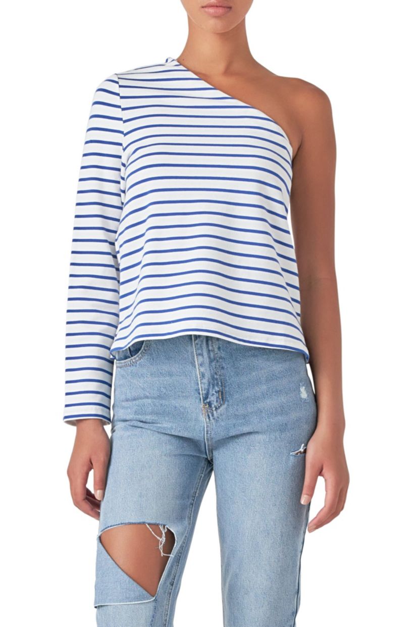 Stripe One Shoulder Top