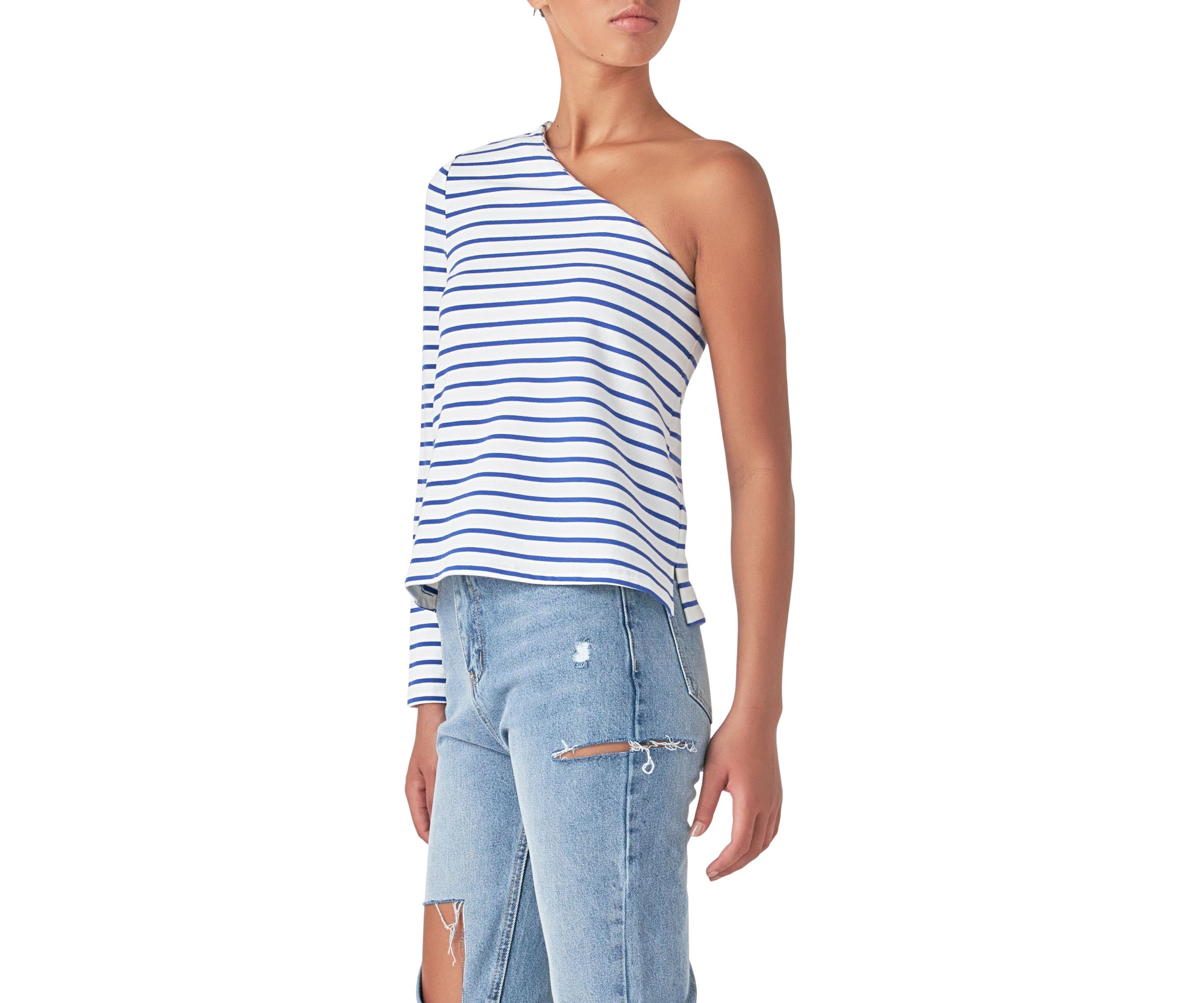Stripe One Shoulder Top
