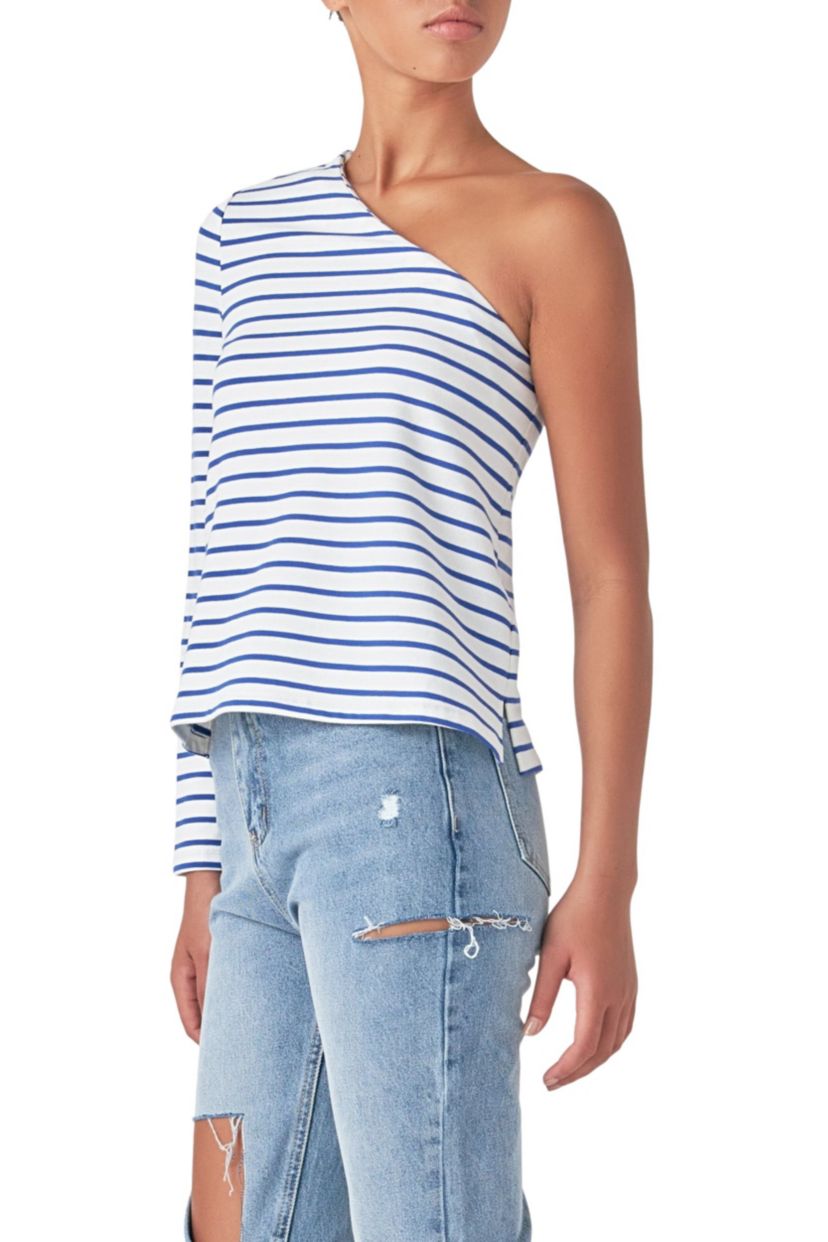Stripe One Shoulder Top