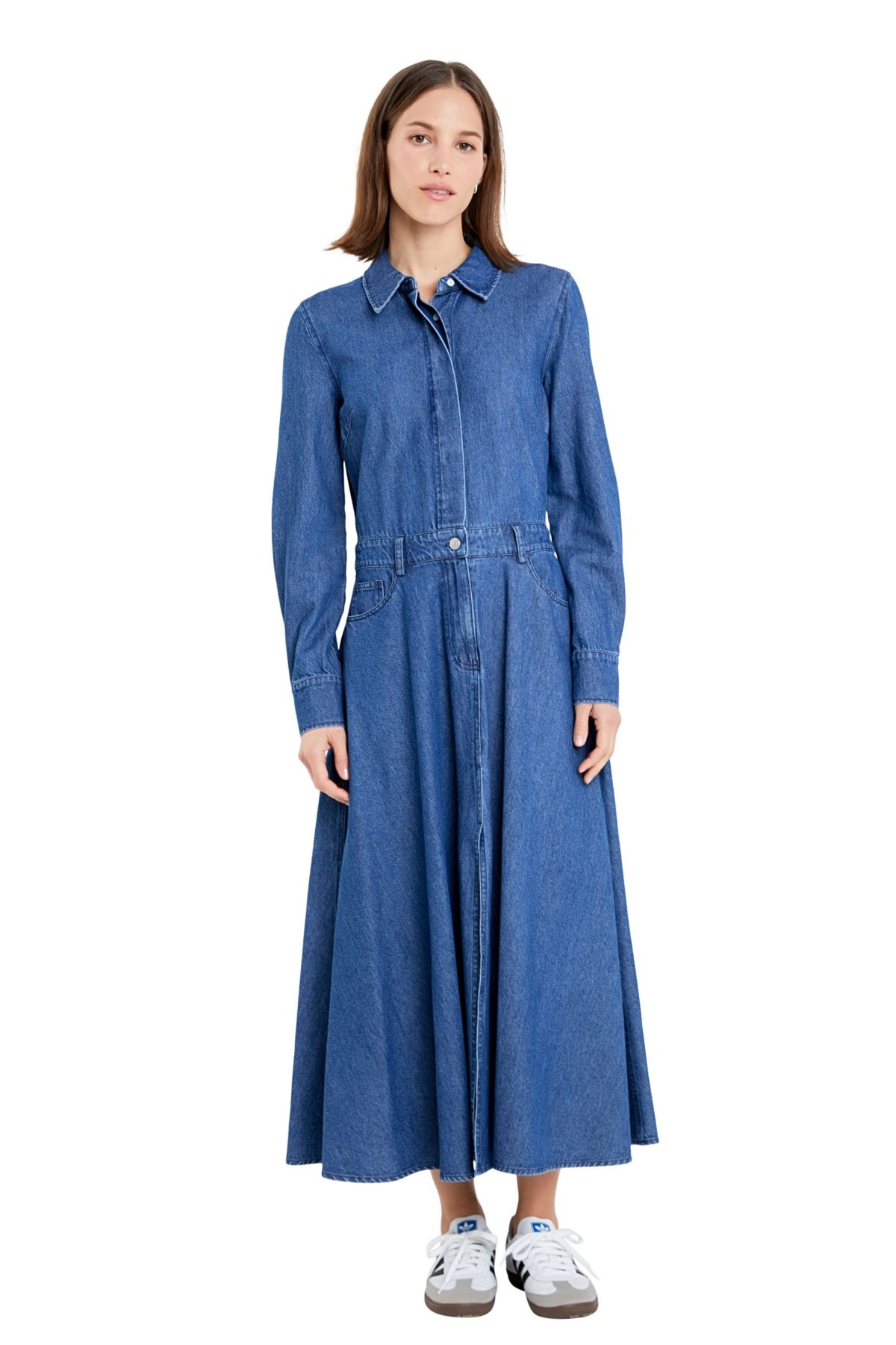 Button Up Denim Maxi Dress