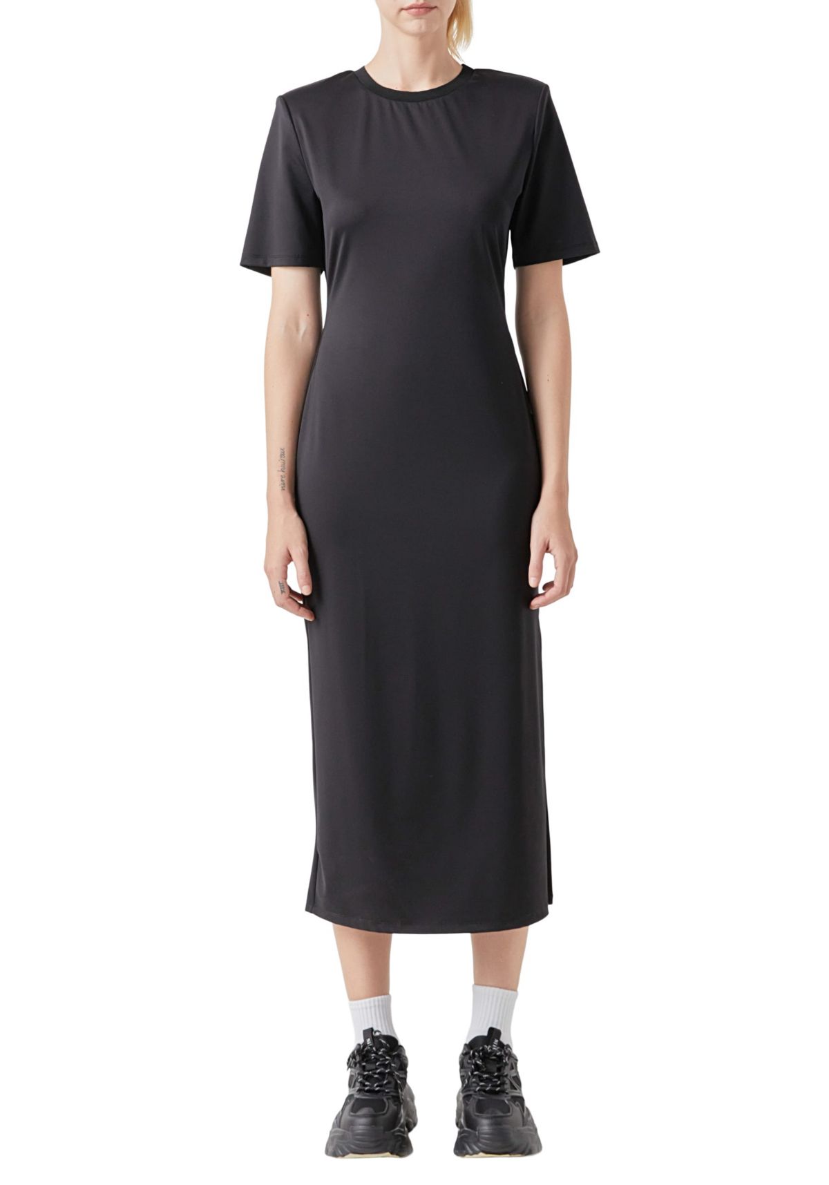 Power Shoulder Maxi Dress