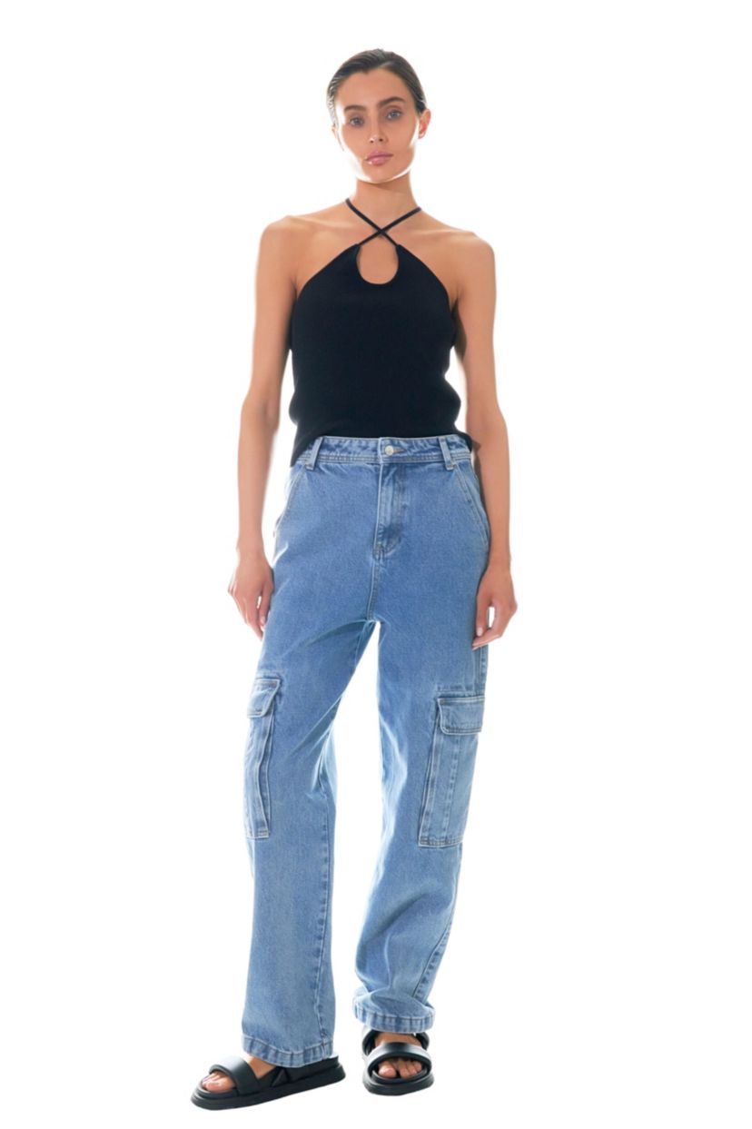 Crossover Skinny Rib Knit Top